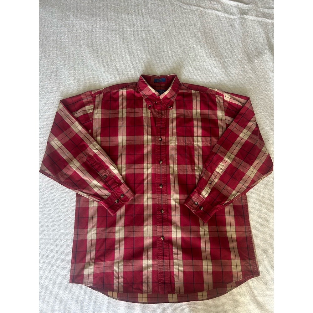 Pendleton Dress Shirt Button Up 100% Cotton Men's Size Large Red Plaid - Picture 3 of 4
